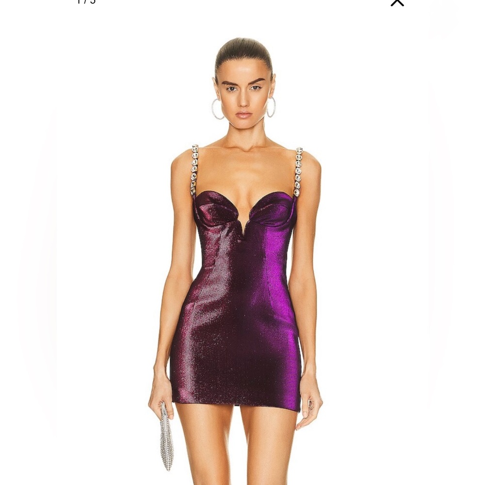 NWT Area Mini Dress (Mussel Cup) Crystal Embellished Purple Pink Metallic Finish